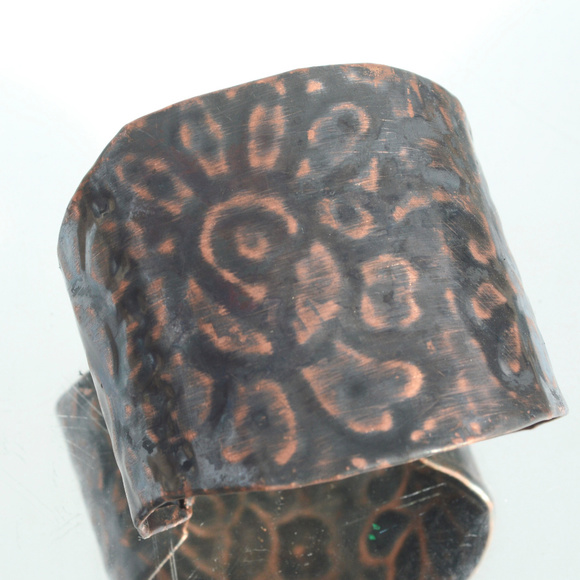 Batik Floral Wide Cuff Copper Bracelet Handmade - Picture 5 of 8